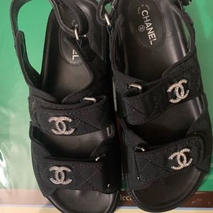 Chanel Quilted Crystal 37 C Dad Chunky Sandals. Pre Owned great condition